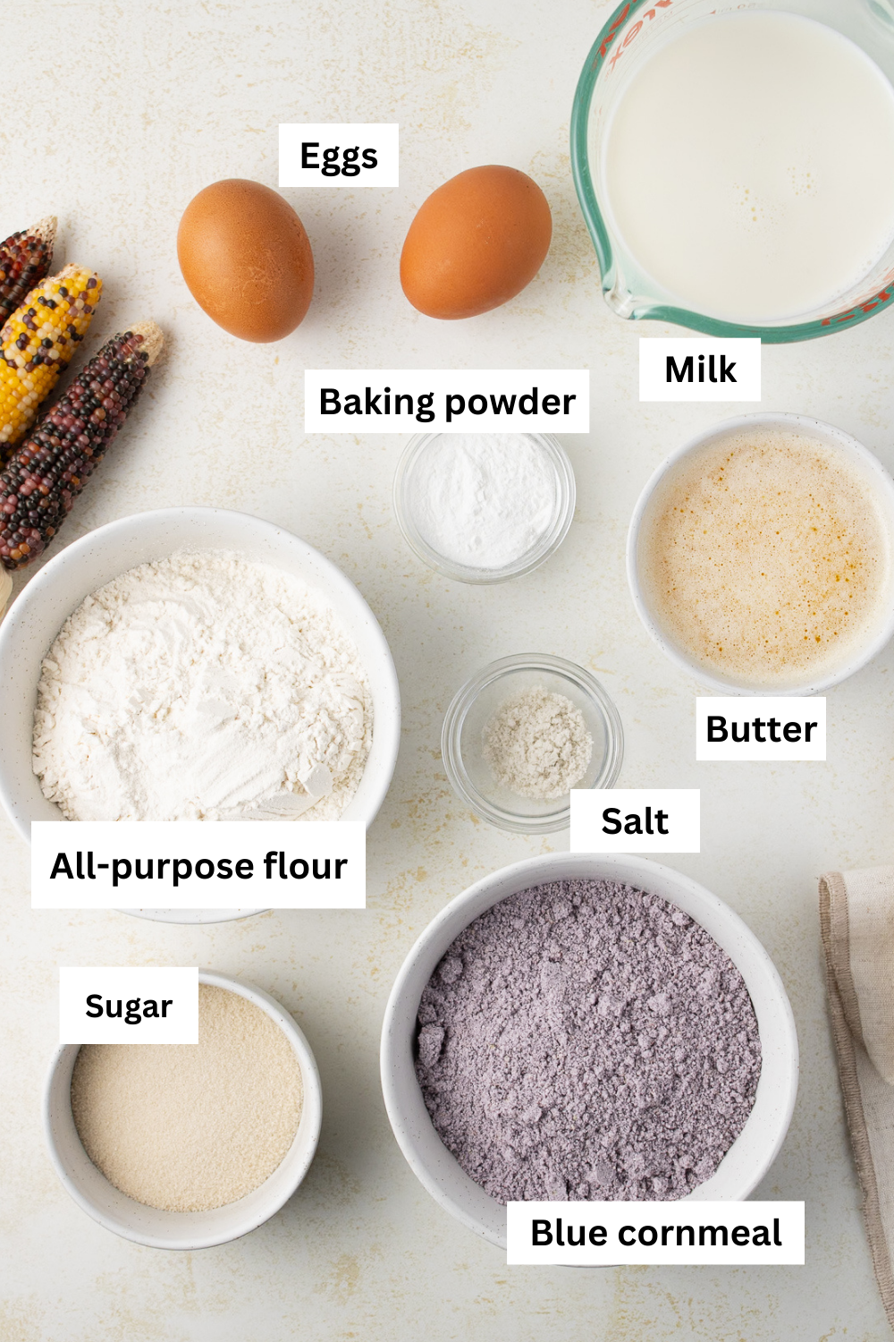 Blue Cornmeal Muffins Ingredients Infographic.