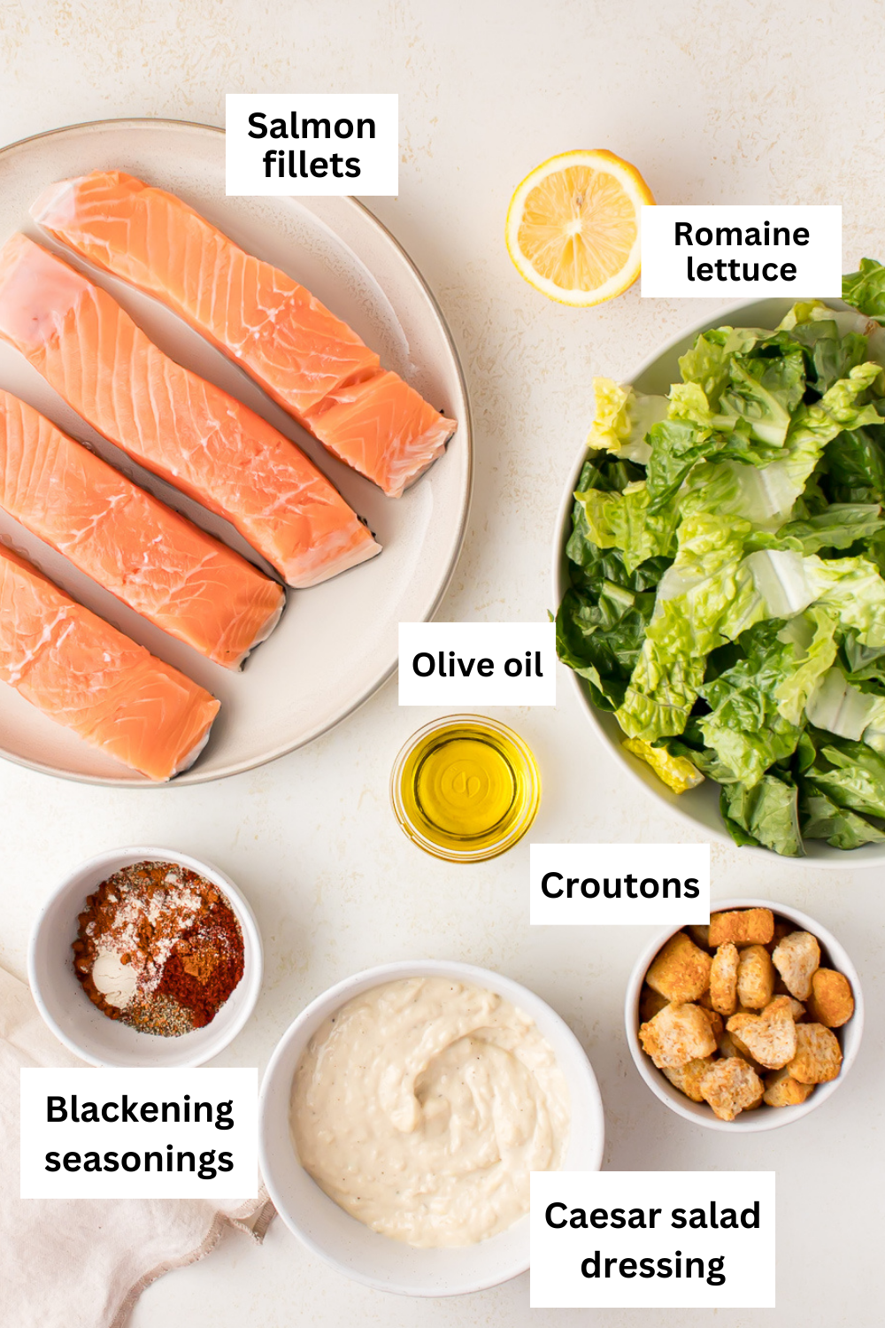 Blackened Salmon Caesar Salad ingredients infographic.