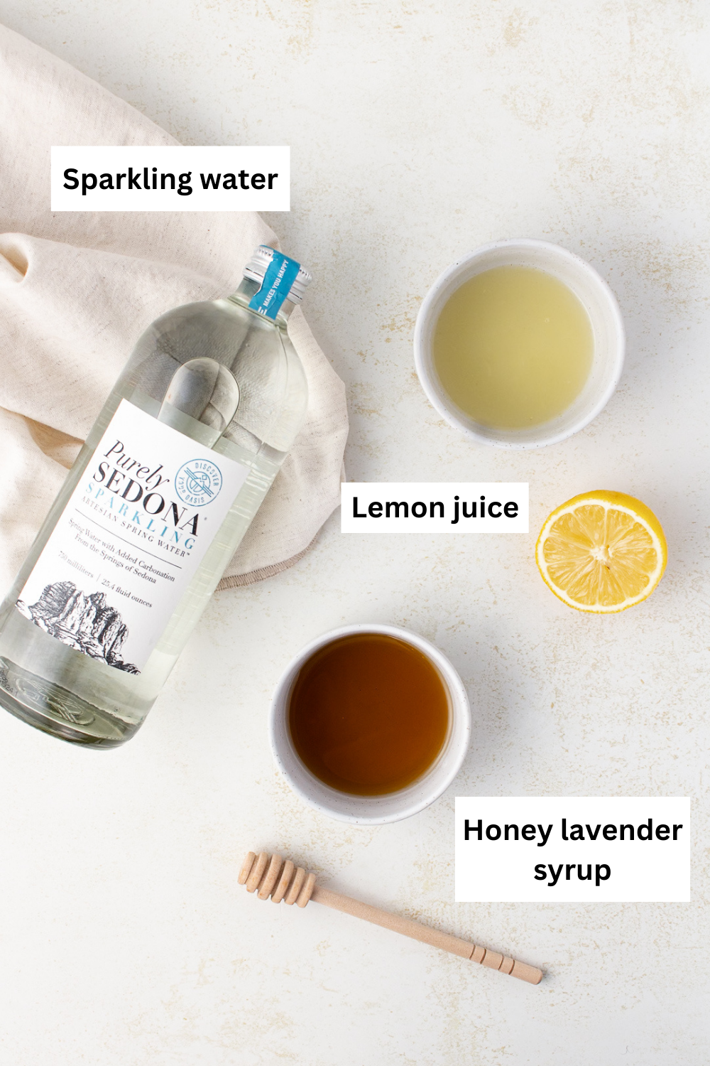 Ingredient for honey citrus drink on a table infographic. 