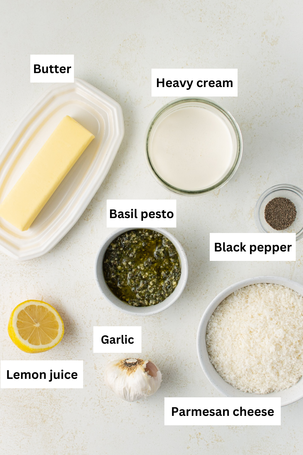 Alfredo Pesto Pasta ingredients infographic.
