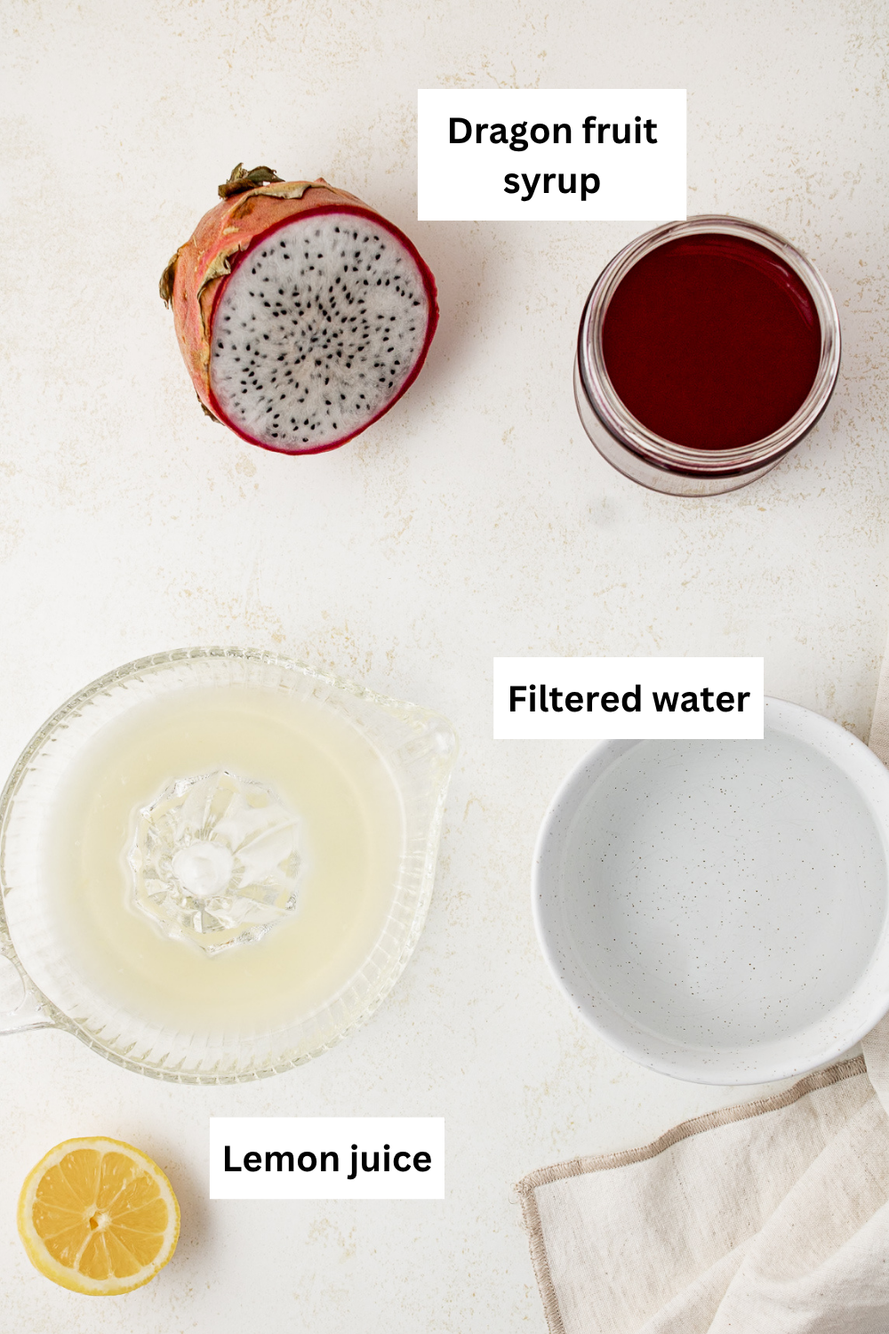 Dragon fruit lemonade ingredients infographic.