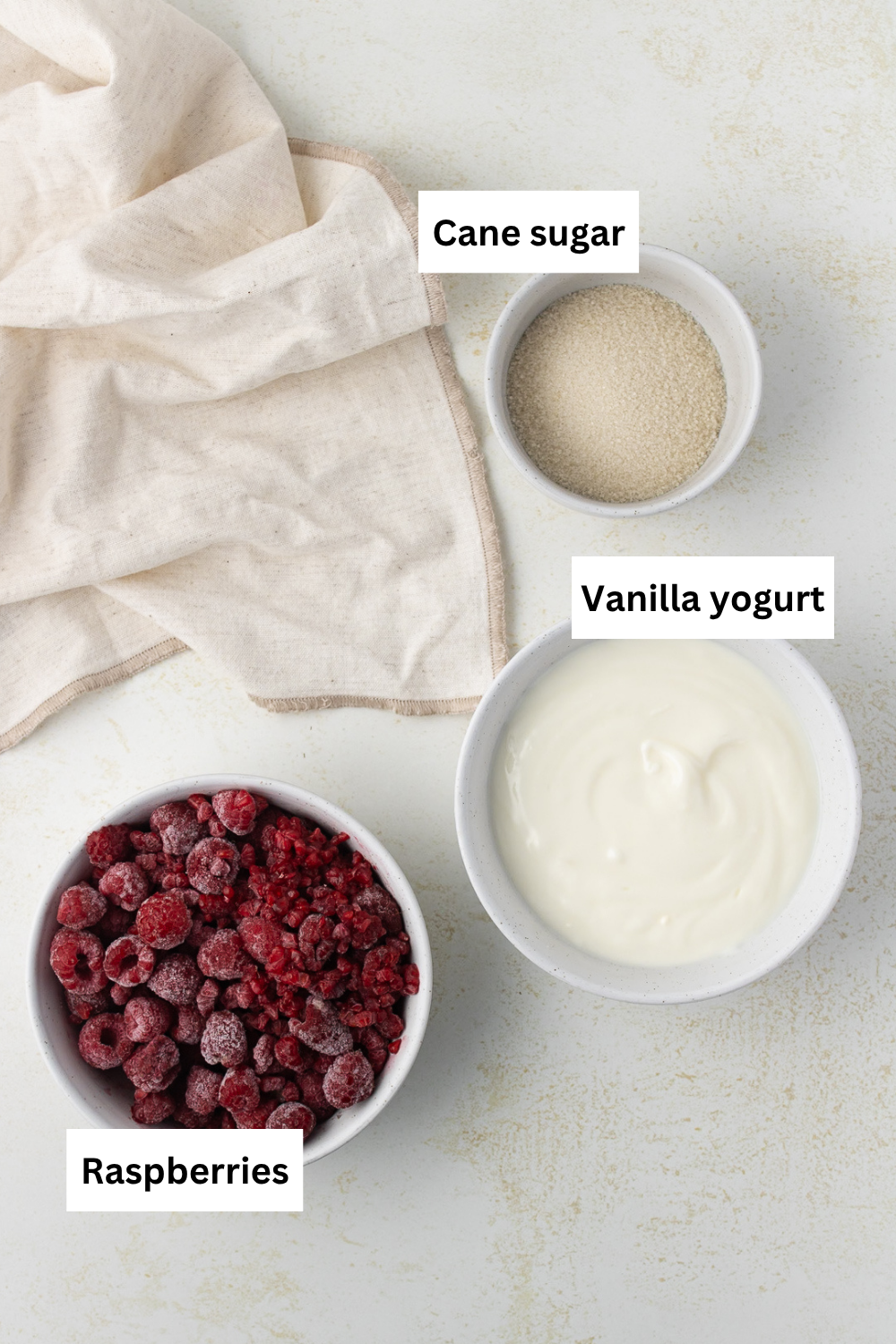 Raspberry frozen yogurt ingredient image infographic.
