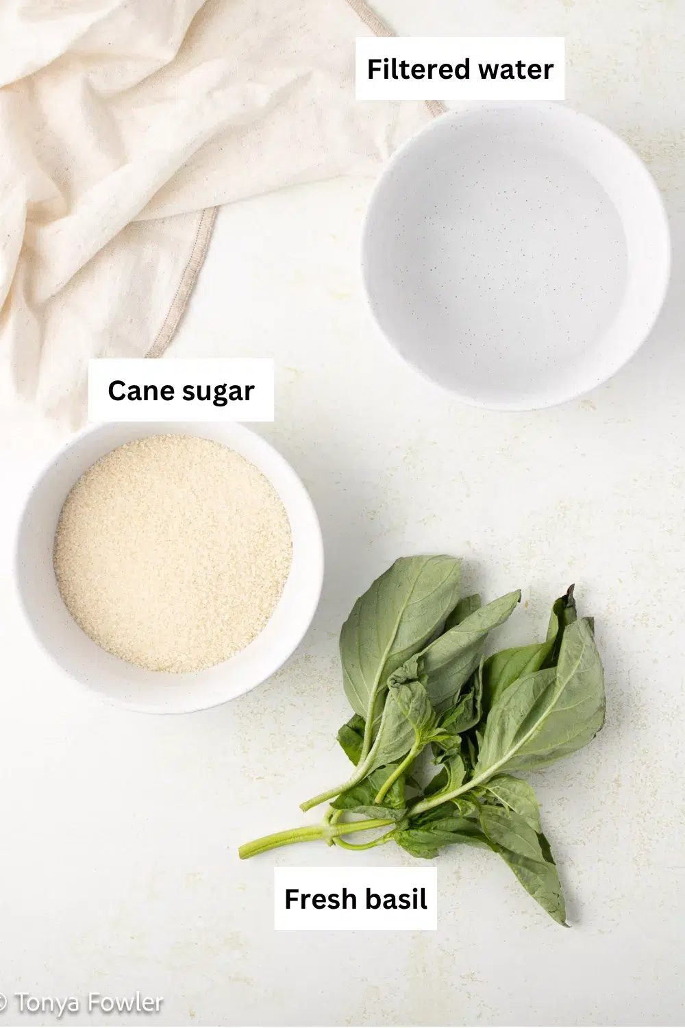 Basil Simple Syrup Recipe Ingredient Infographic. 