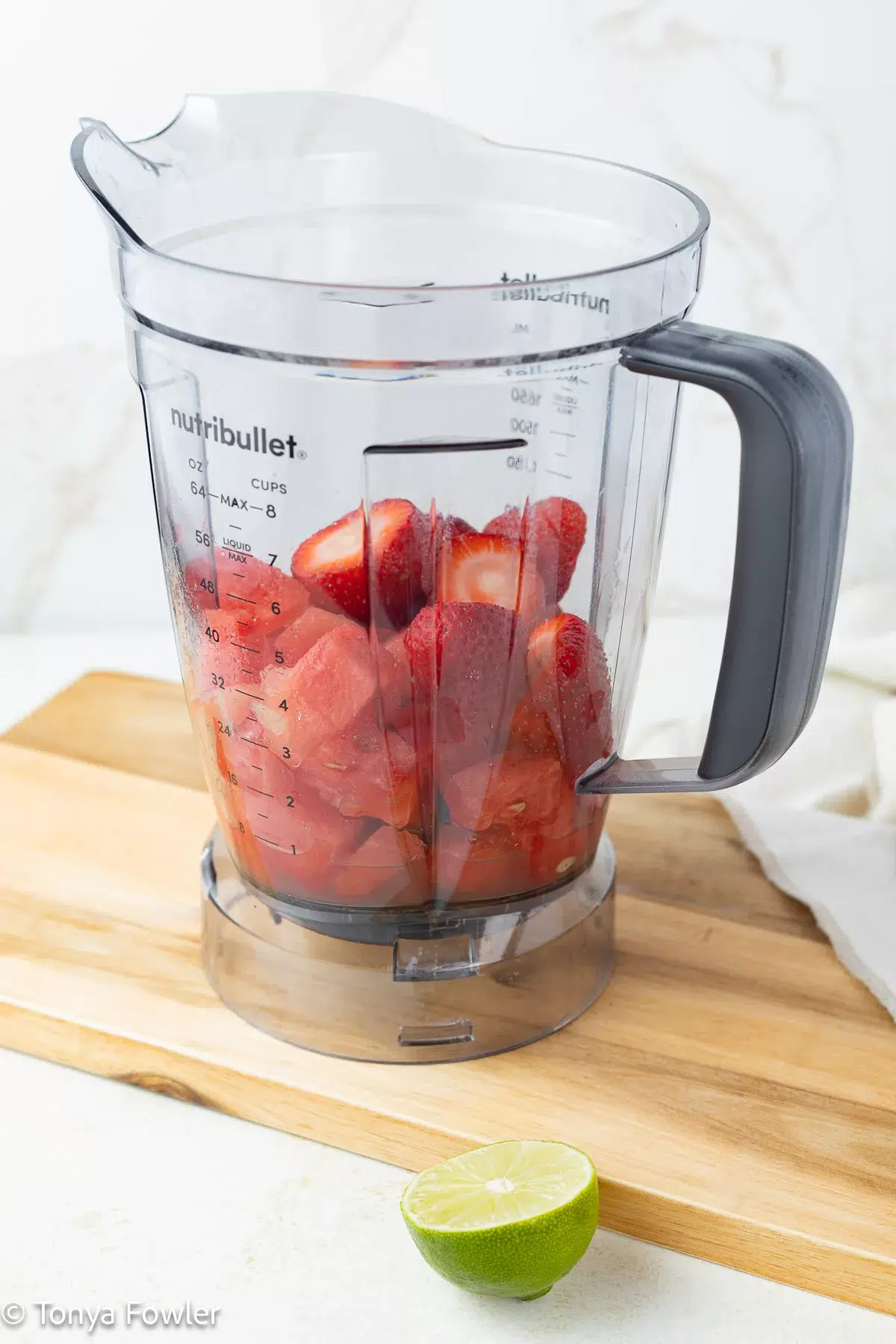 Fruit in a blender.