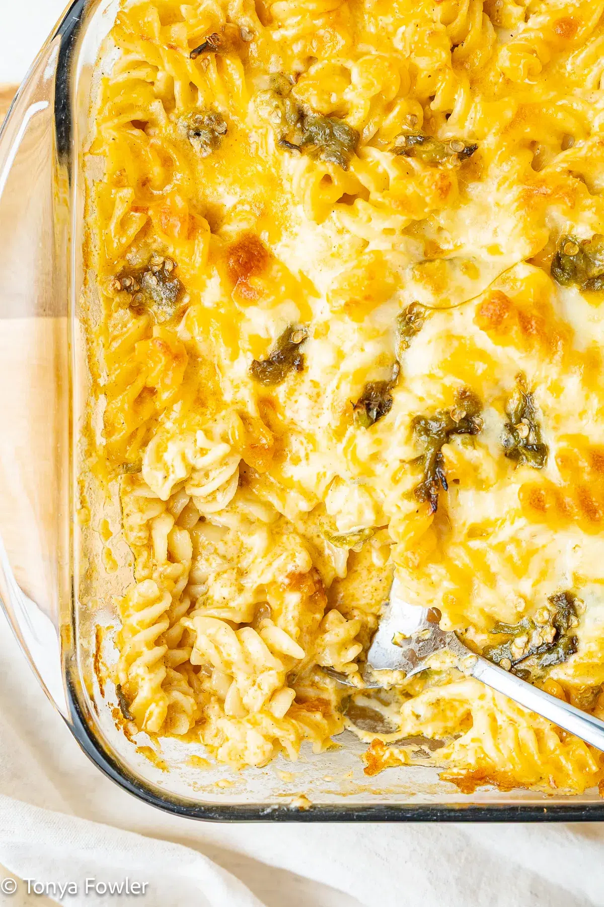 Hatch Chile Mac and Cheese in a baking dish.