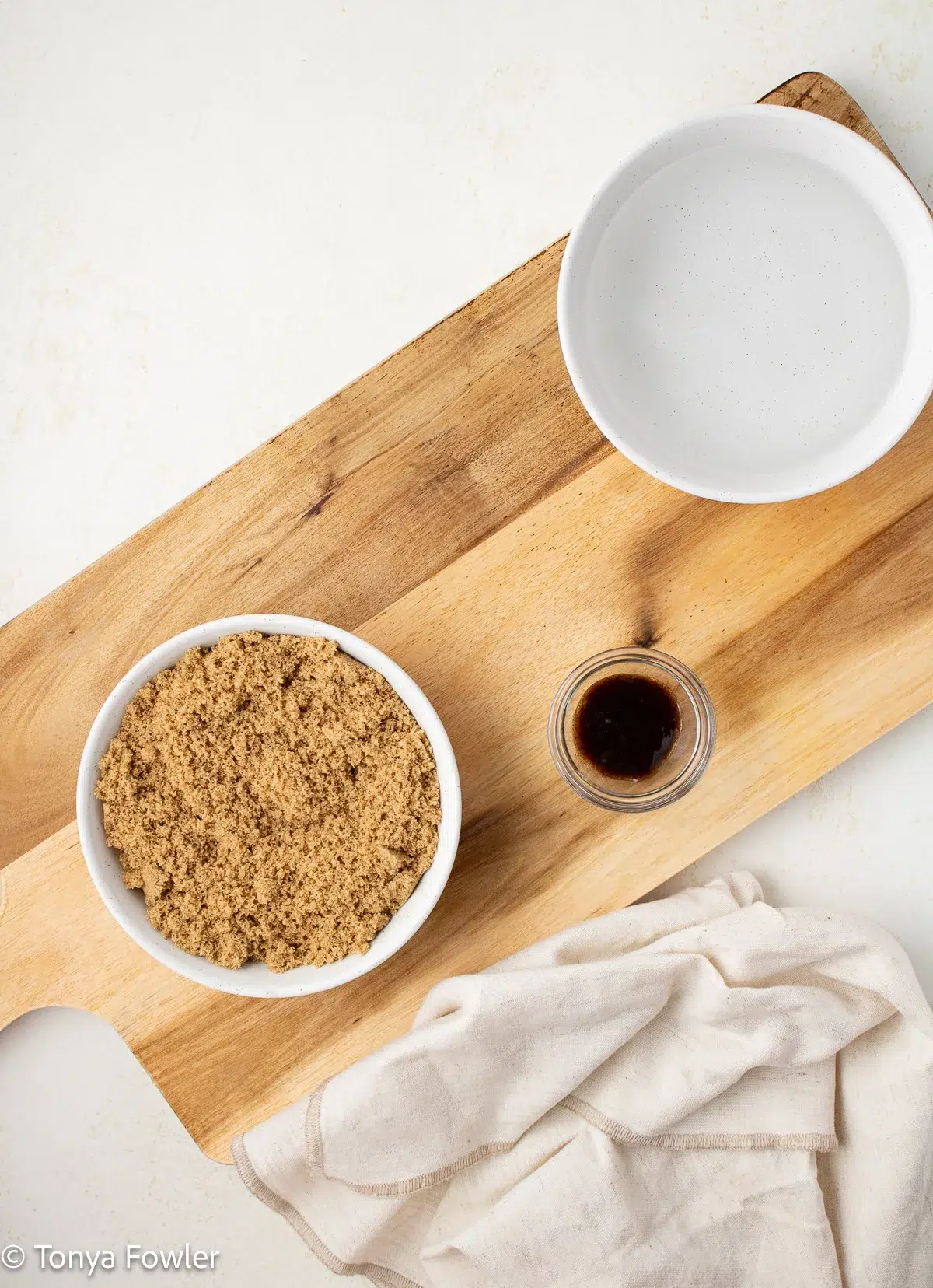 Ingredients for brown sugar syrup on a table.