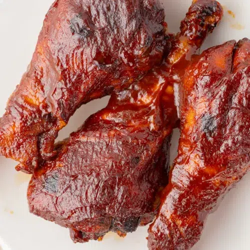 BBQ turkey legs on a plate.