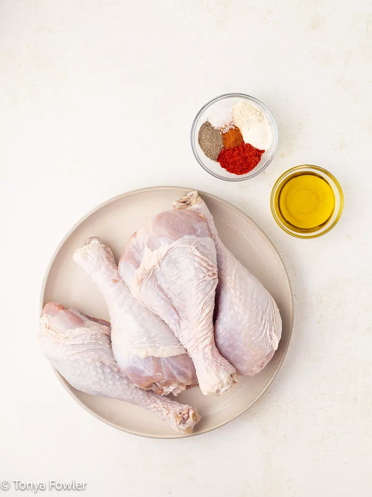 Turkey legs ingredients on a table.