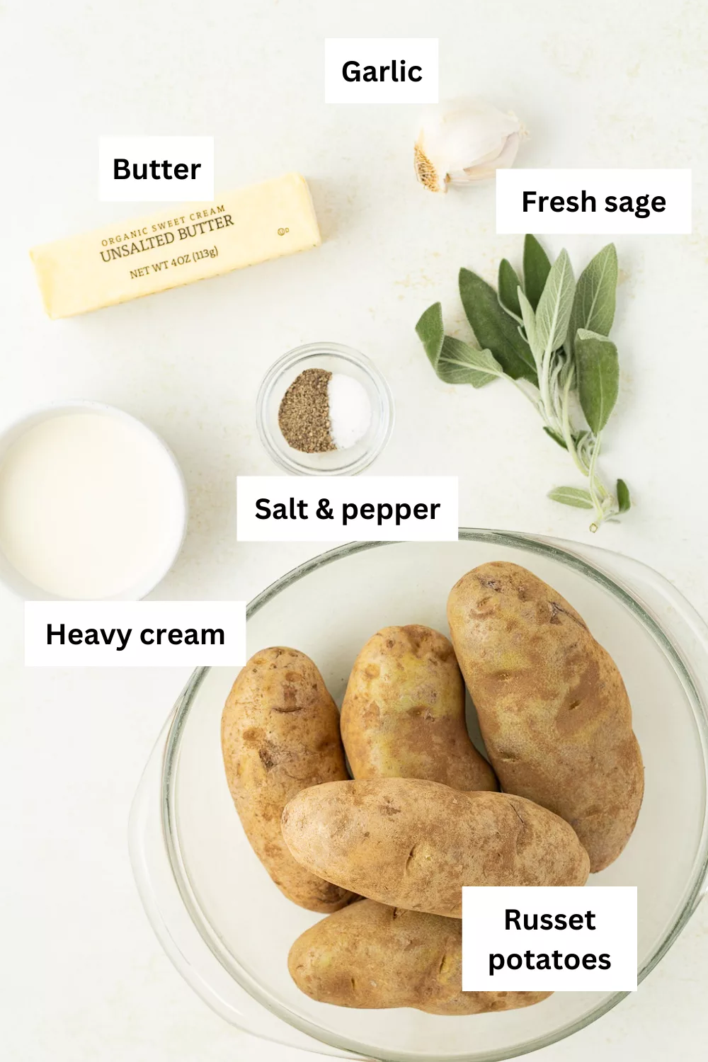 Sage mashed potatoes ingredients infographic.