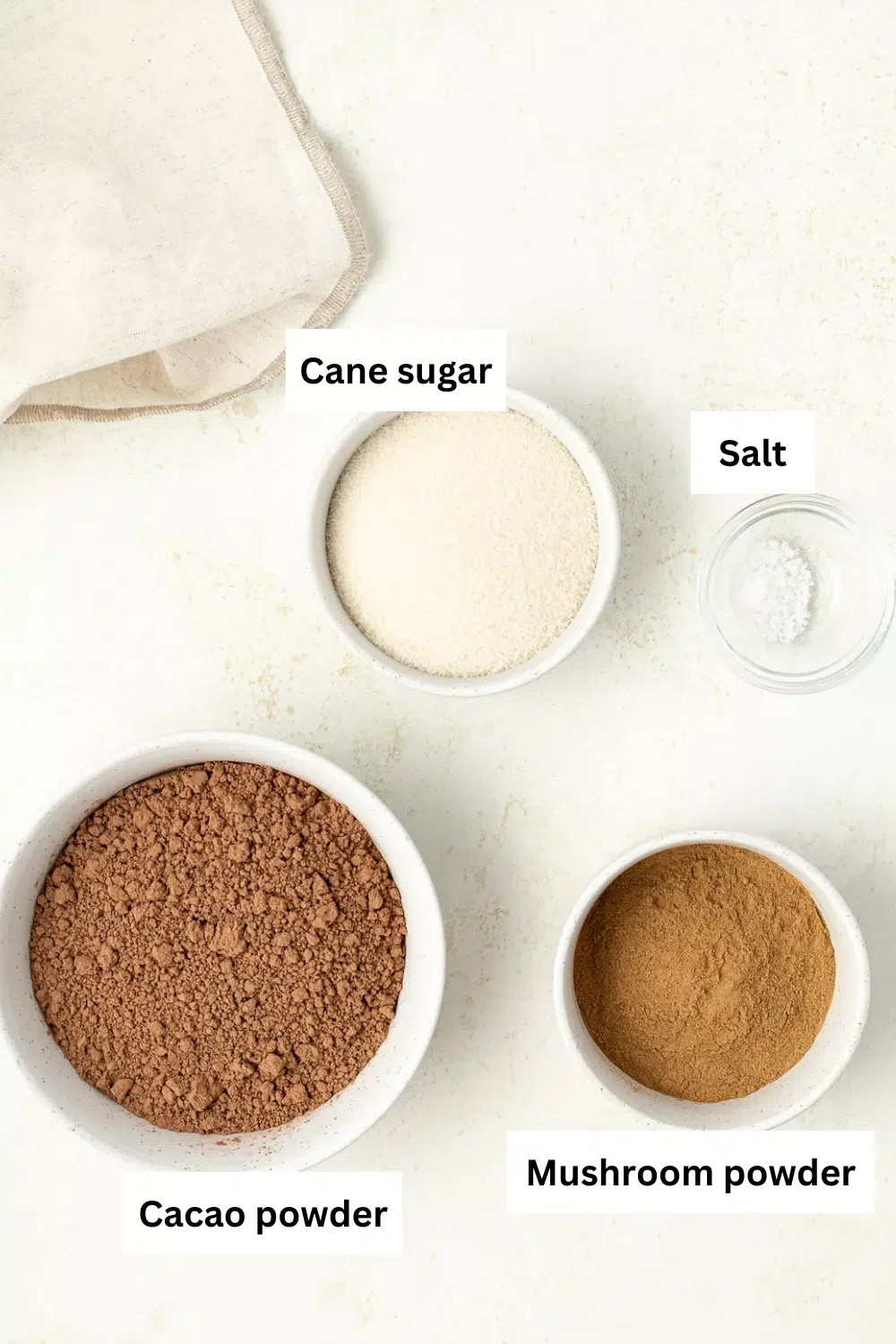 Mushroom hot chocolate mix ingredients infographic.