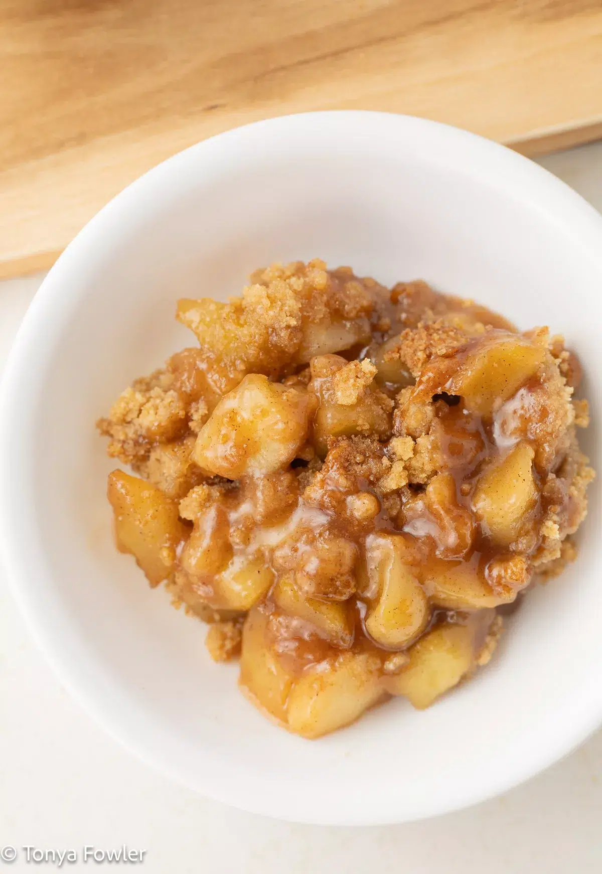 Apple crumble in a bowl.