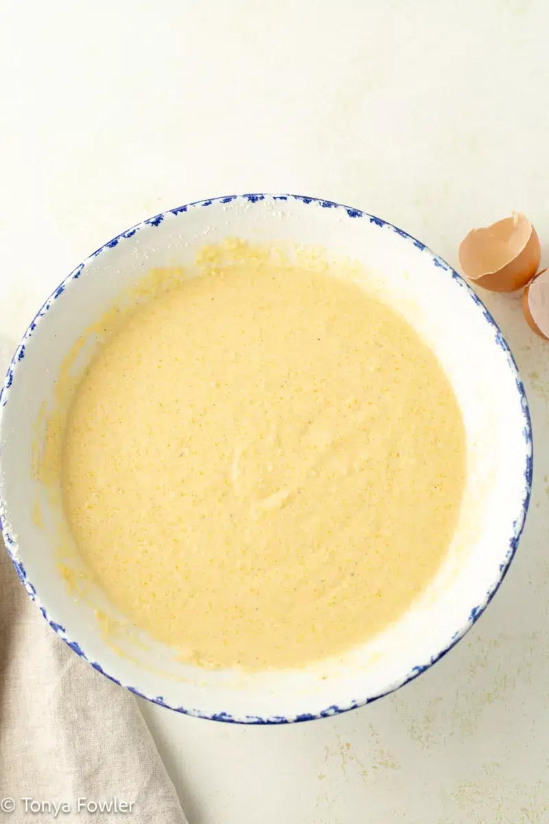 Cornbread batter in a bowl.