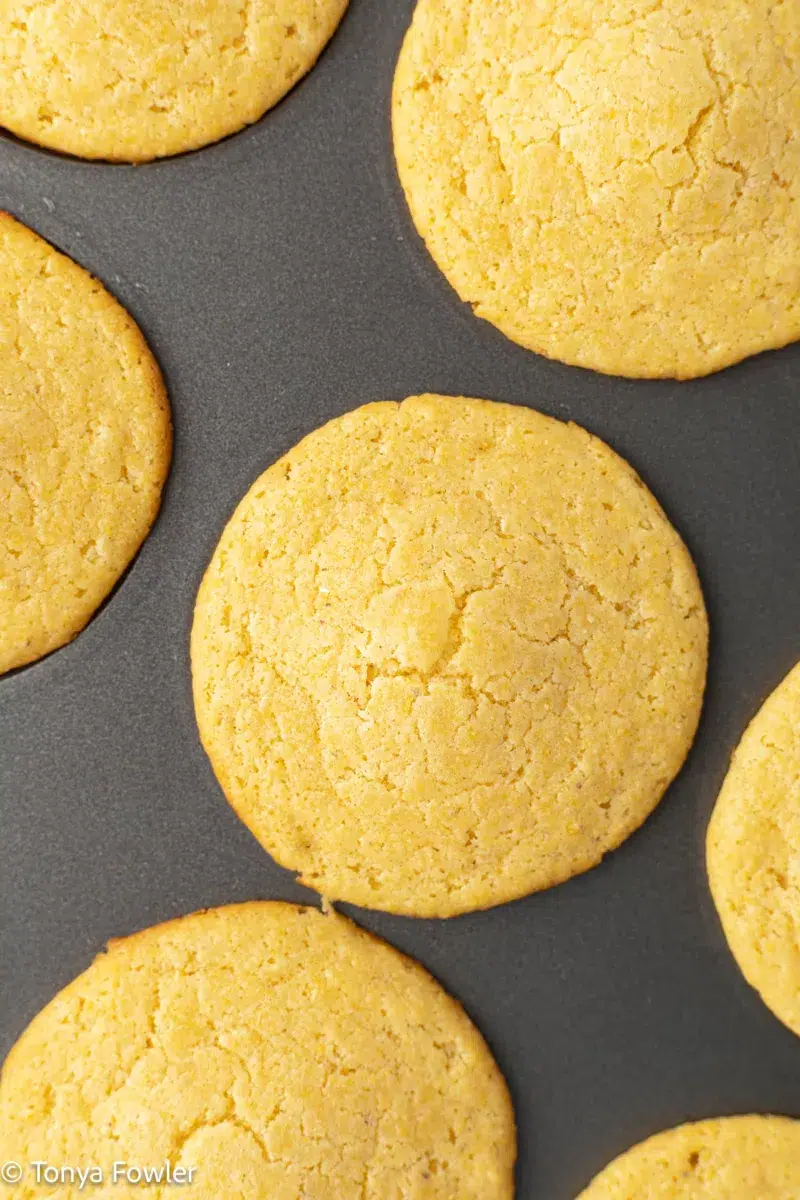 Baked cornbread in a muffin pan.